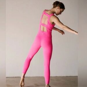 FP Movement by Free People Hot Pink Cutout-Back Jumpsuit/bodysuit. Sz Large